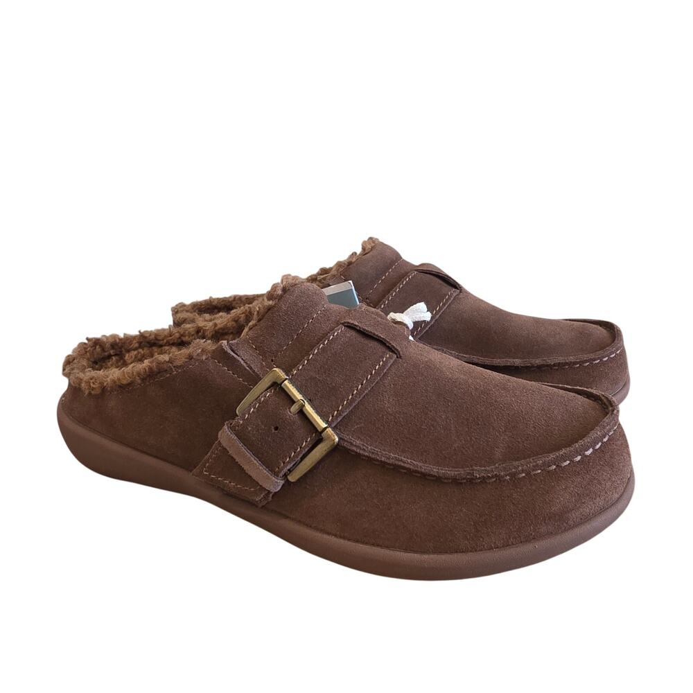 Revitalign Siesta Snug Suede Orthotic Slip On Mules Slippers Bison Brown Size 7D